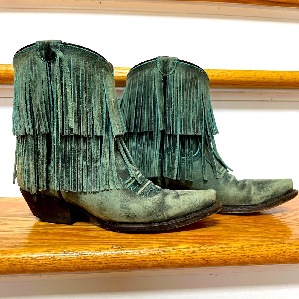 Redneck Riviera teal fringe cowgirl boots
